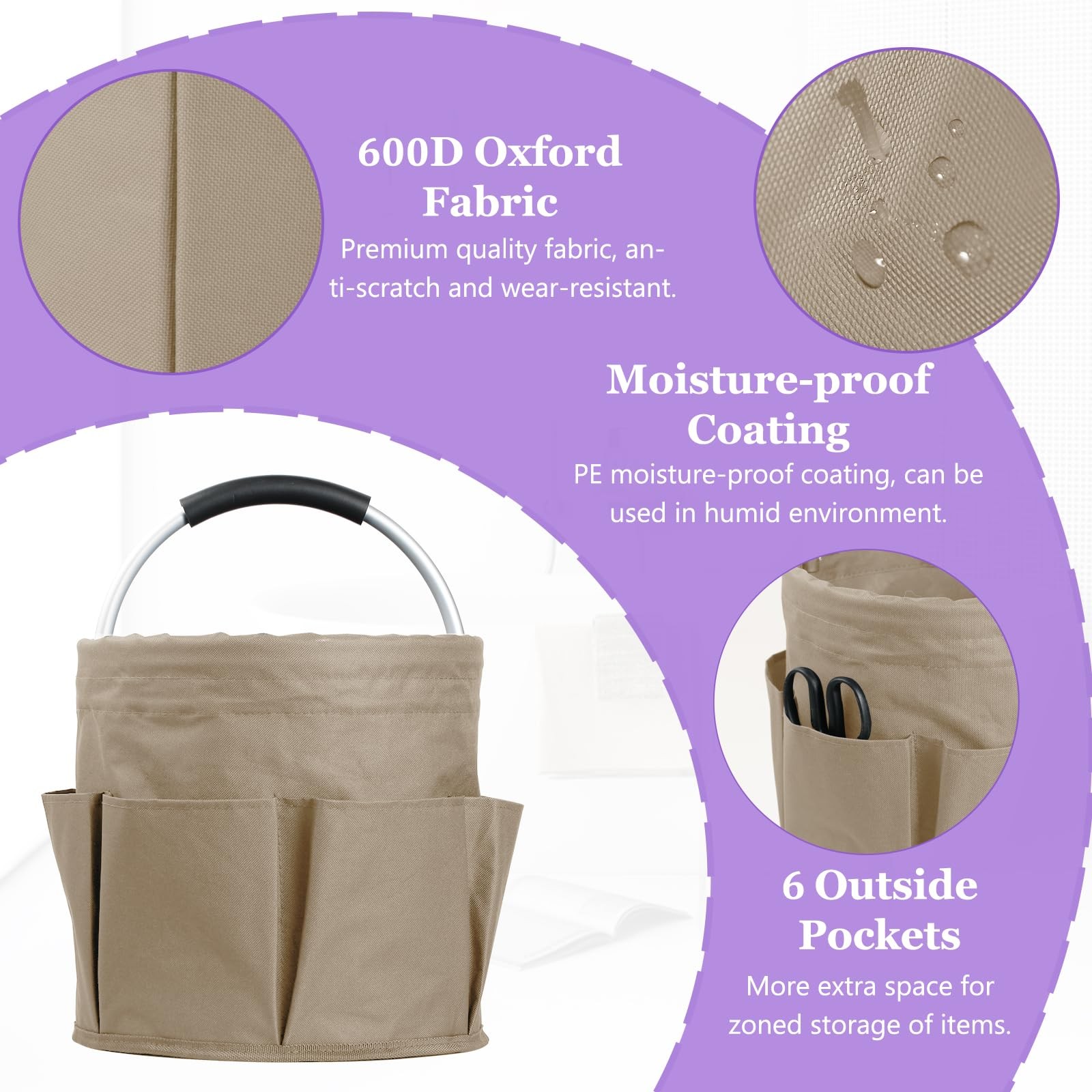 17L Cleaning Supply Caddy with Soft Handle, Portable Shower Caddy in 600D Oxf…
