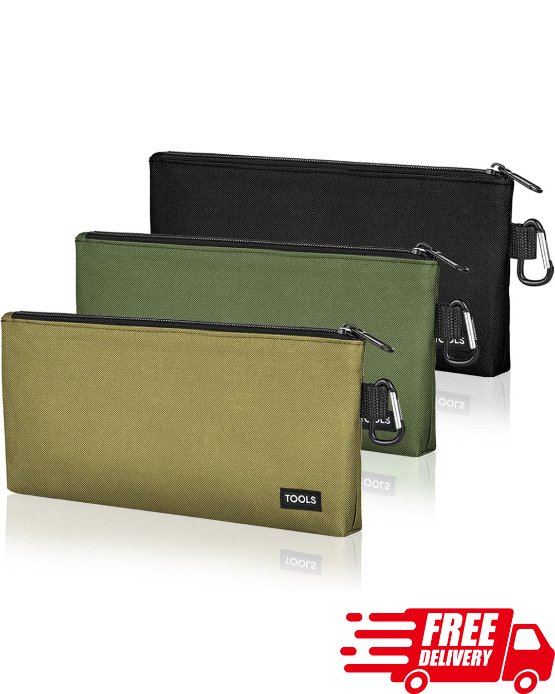 3-Pack Tool Pouches with Zipper & Carabiner Heavy Duty Utility Storage Bags