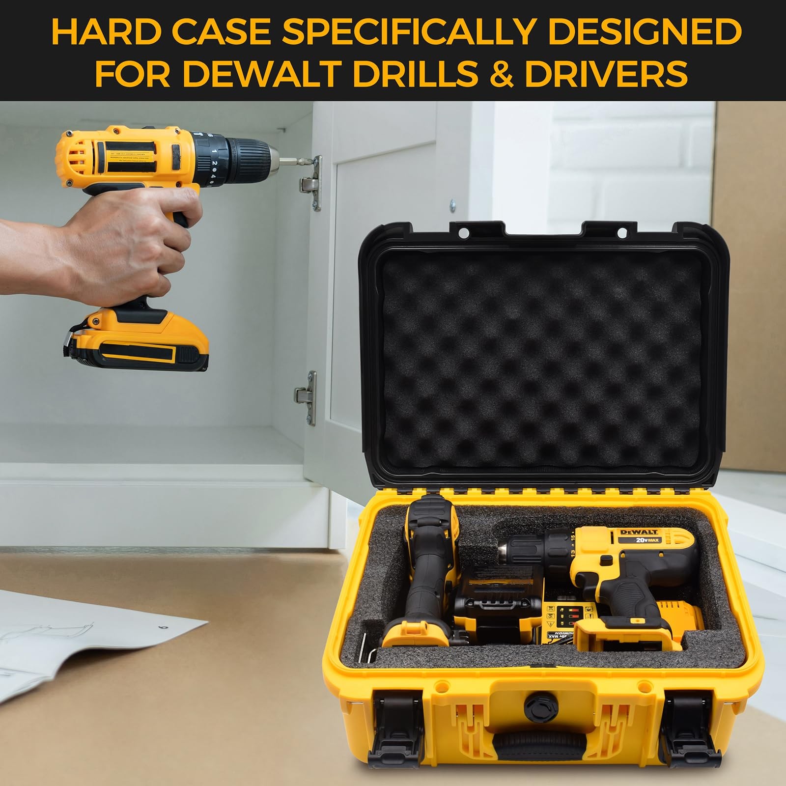 Storage Case for Dewalt Drill & Impact Driver, Hard with Custom Foam…