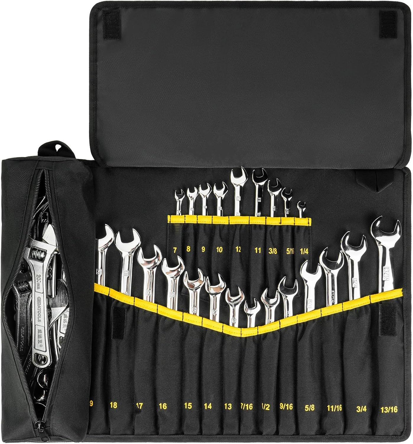 Wrench Roll Organizer 23 + 1 Pocket Heavy Duty Tool Roll Bag Metric & SAE Tools