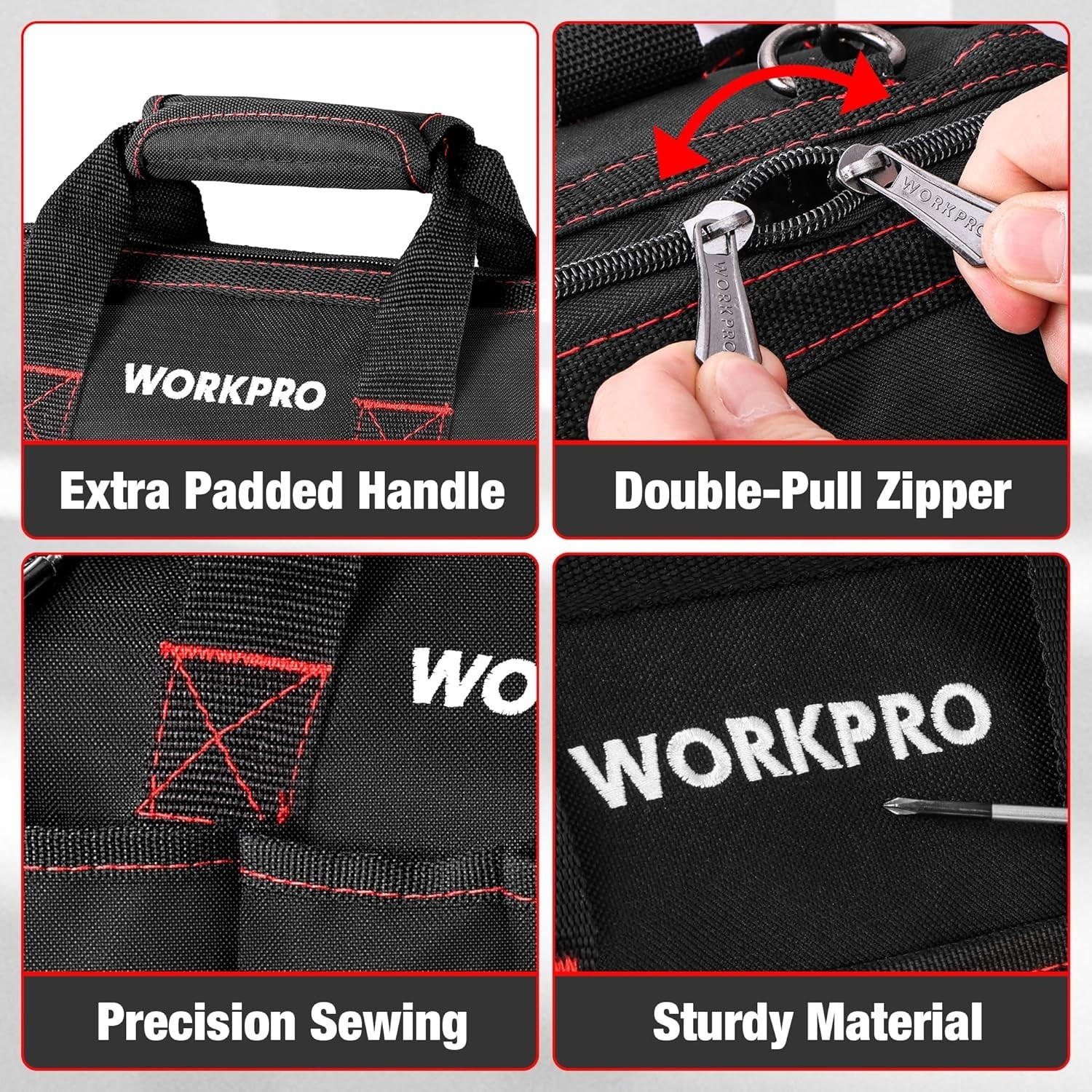 12-Inch Wide Mouth Tool Bag – Heavy-Duty Storage with 7 Pockets & Zipper Access
