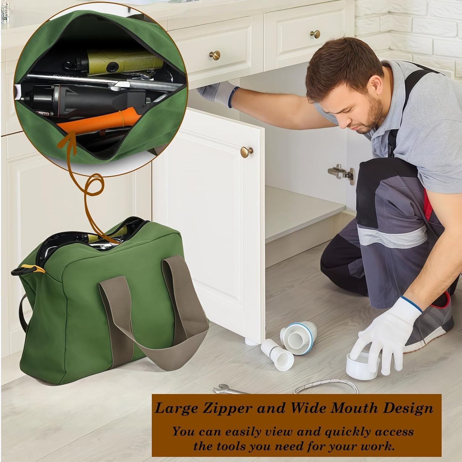 Heavy Duty Tool Bag with Zipper Muti-Purpose Storage Large Capacity Waterproof