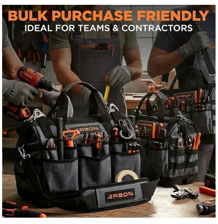 Arbon Electrician Tool Bag Heavy Duty Organizer with 34 Pockets Large Storage.