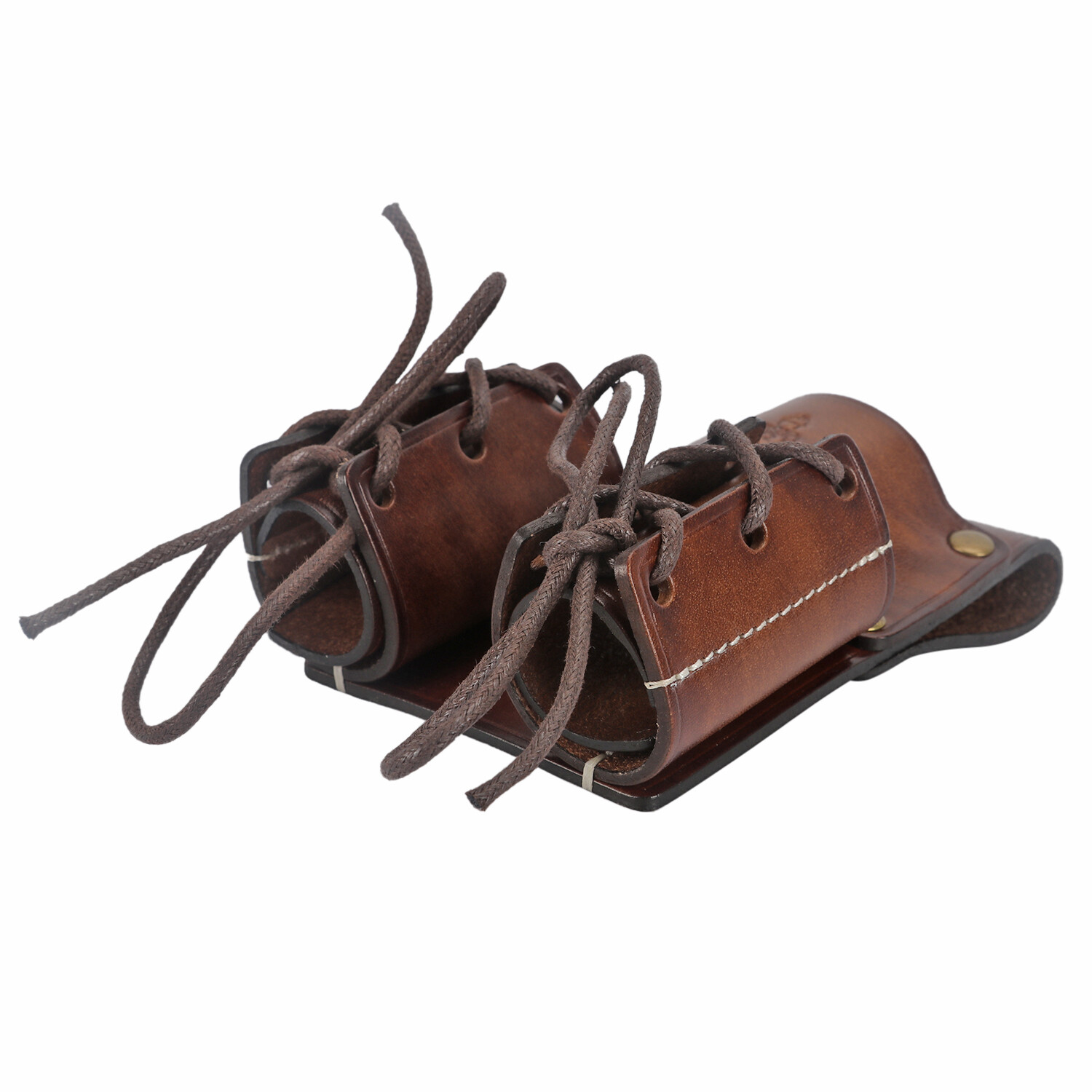 TOURBON Genuine Leather Double Bull Pins Holder Spud Wrench Carrier Tools Sheath