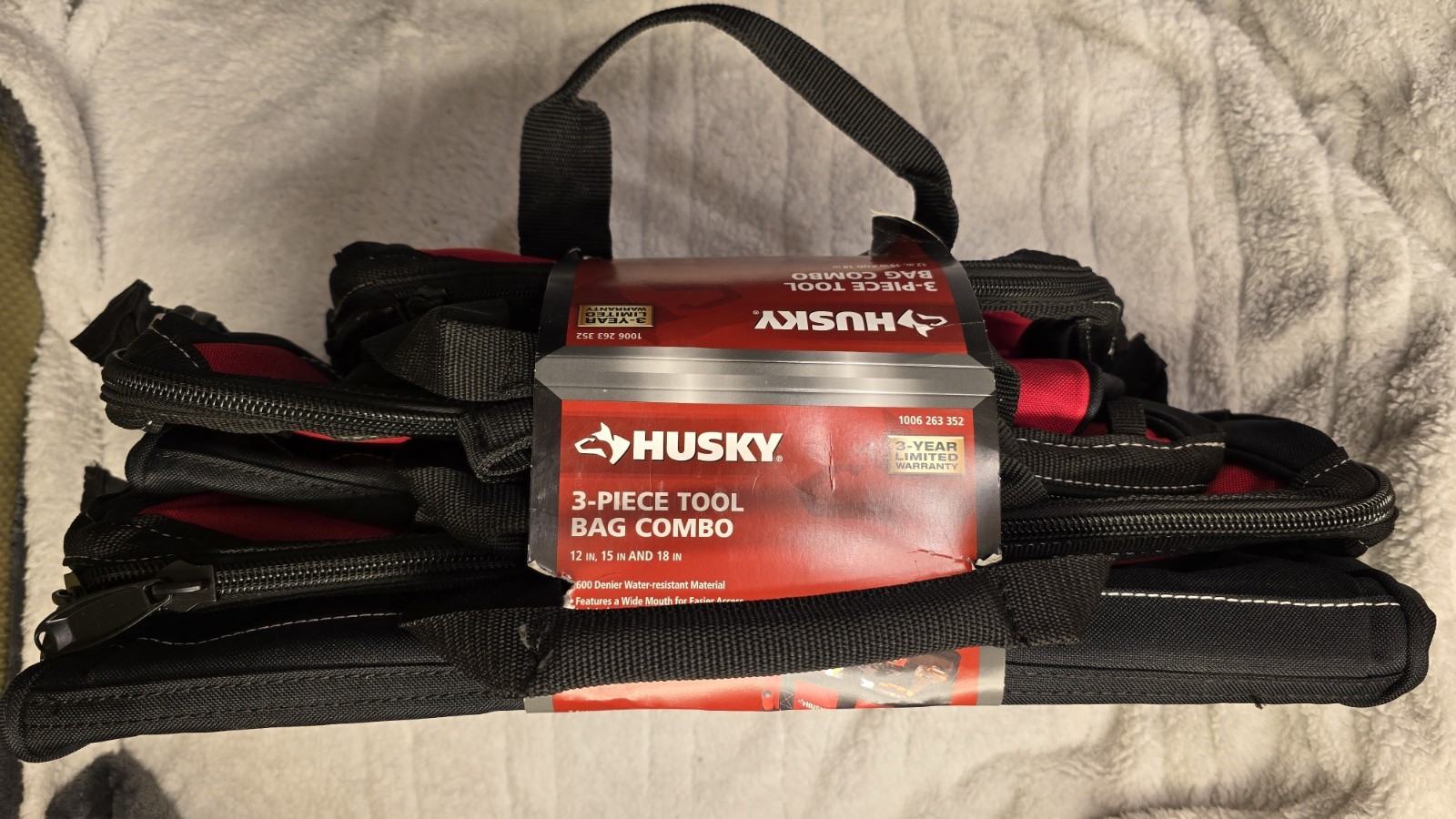 Husky 3-Piece 18 in. 15 in. 12 in. Tool Bag Combo with Water Resistant Fabric
