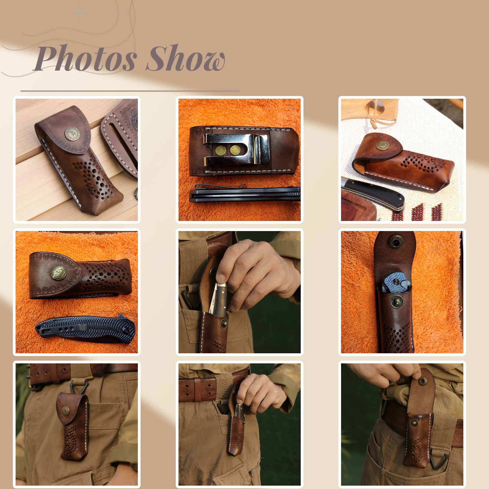TOURBON Leather Knife Blade Sheath Pocket Knives Case Belt Clip Pouch Holster