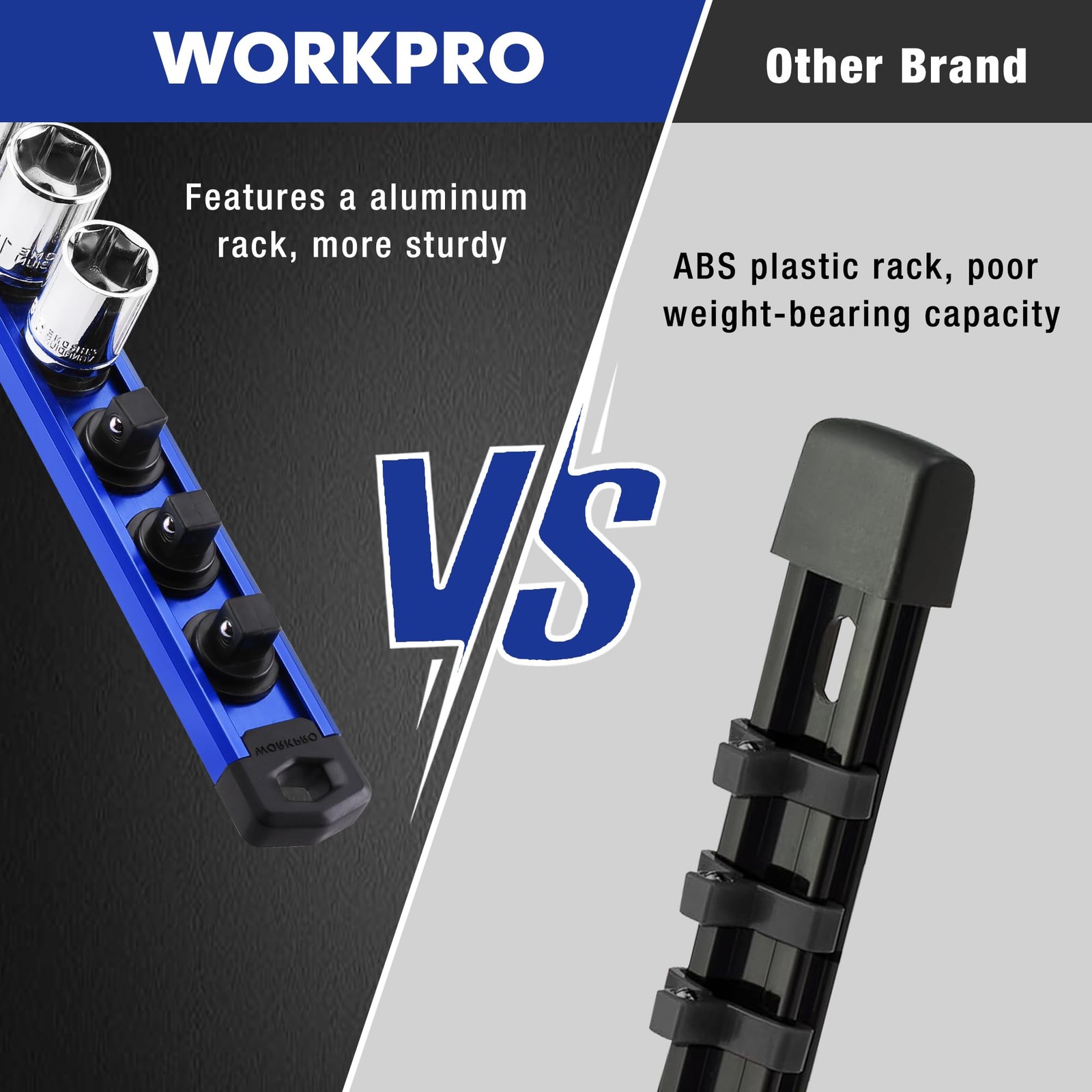 WORKPRO Magnetic Socket Organizer, 1/2-Inch Drive Aluminum 1/2″ DR, Blue
