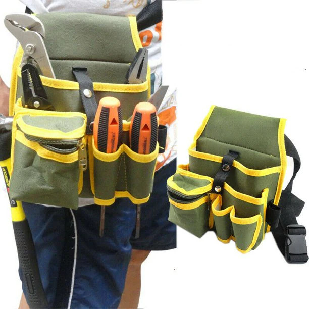Electrician Waist Tool Belt Pouch Canvas Holder Bag with Hammer Loops
