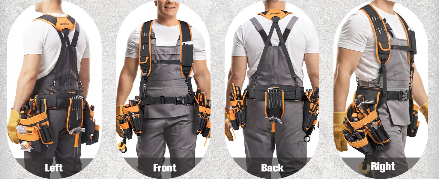 Auropeak 33-Pocket Modular Tool Belt w/ Suspenders (33″-48″ Waist)