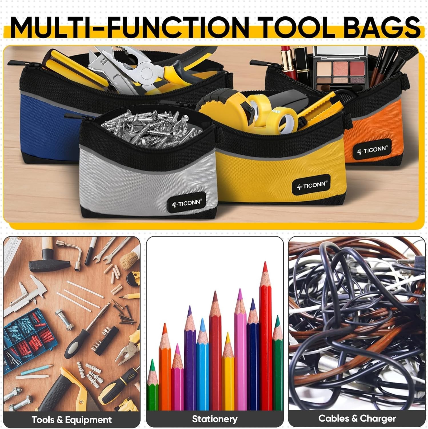 Tool Pouches with Zipper, 1680D Oxford Small Tool Bags, Waterproof Utility Ba…