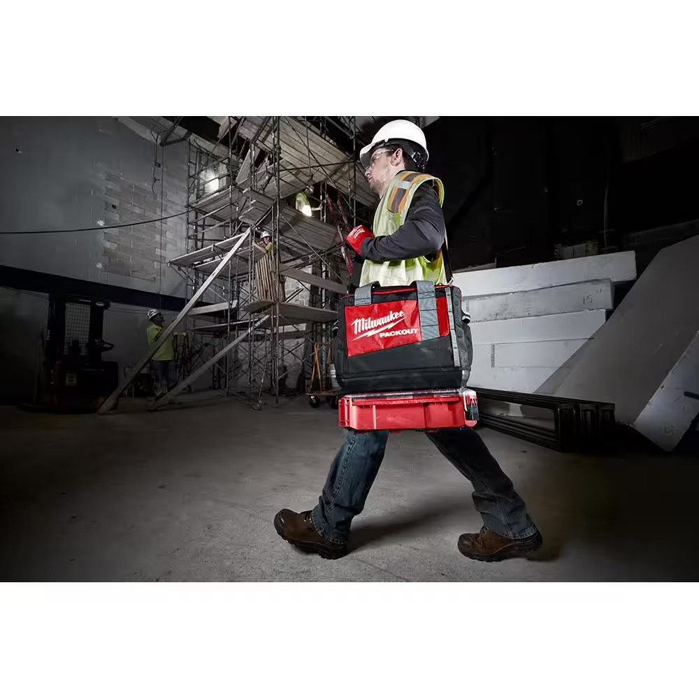 Ballistic Fabric Tool Bag + 3-Pack Zipper Accessory Pouch Set Jobsite Contractor