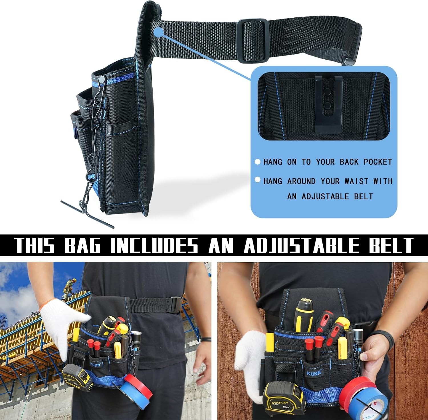 Durable Electrician Tool Belt Clip Pouch 13 Pockets