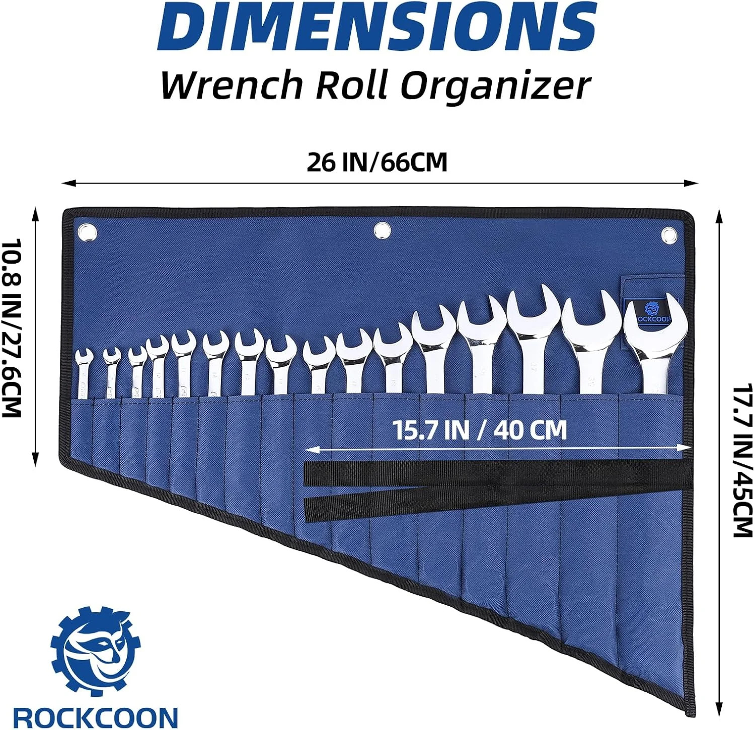 [NO TOOLS]ROCKCOON 16 Pockets Wrench Roll Organizer for 6-32mm Wrenches, Heavy D