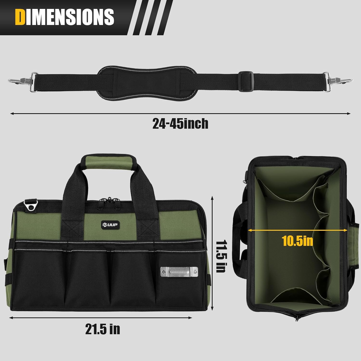 20″ Green Heavy Duty Tool Bag 16-Pocket Portable Tool Organizer