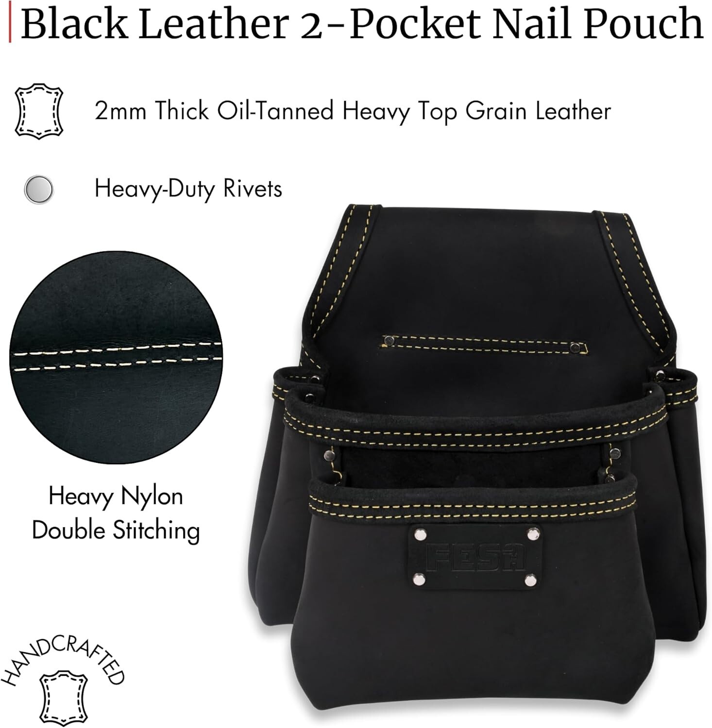 Brand New, Unopened FESA Leather Nail Pouch Attachment – Heavy Top Grain Black