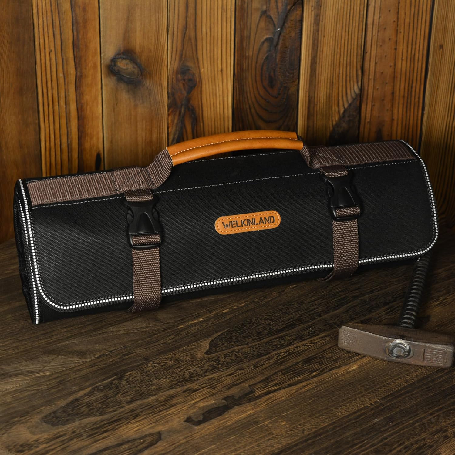 18-Pockets Waxed Canvas Tool Roll, Heavy-Duty Tool Bag Roll, Waterproof Tool Rol