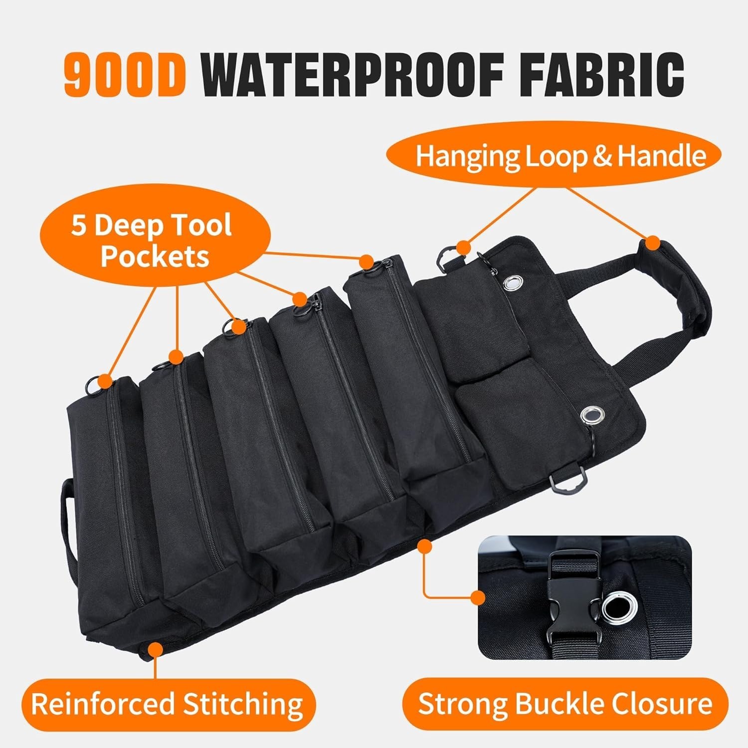 Portable Foldable Roll Up Tool Bag, Heavy Duty Tool Organizer Bag with 5 Comp…