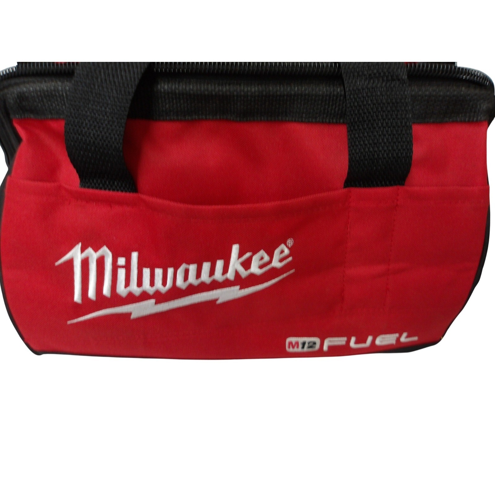 Milwaukee M12 Fuel Red Black Canvas Zippered Contractor Tool Bag /#26696