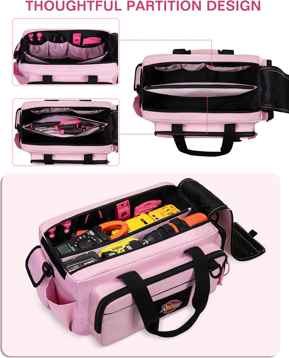 Tactical Tool Bag for Women, 16 Inches Tool Storage Organizer Box with Wide Mout