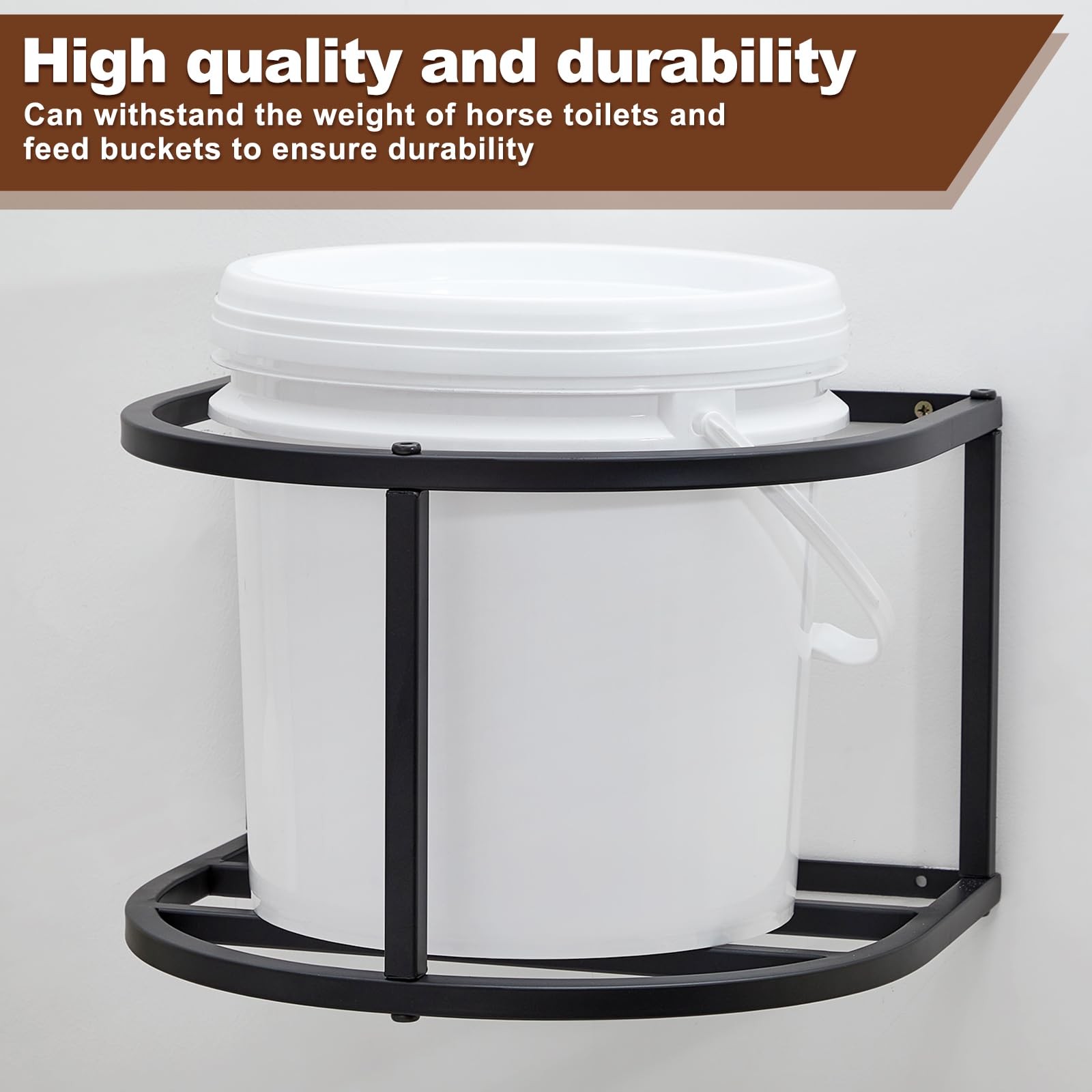 2 Pcs Bucket Holder 5 Gallon Horse Feed Pail Wall Mount 15.5″ x 14.5″ x 10″ f…