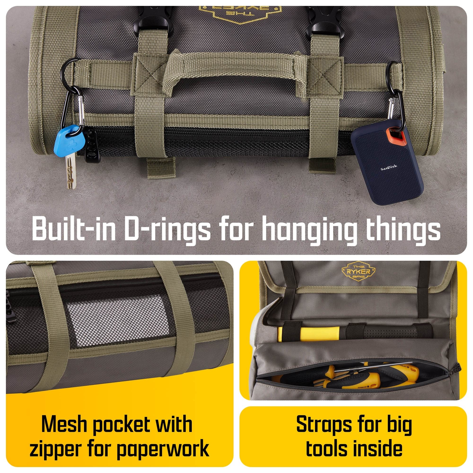Pro Official Tool Roll Organizer “ 4 Detachable Tool Pouches + Wrench Organizer