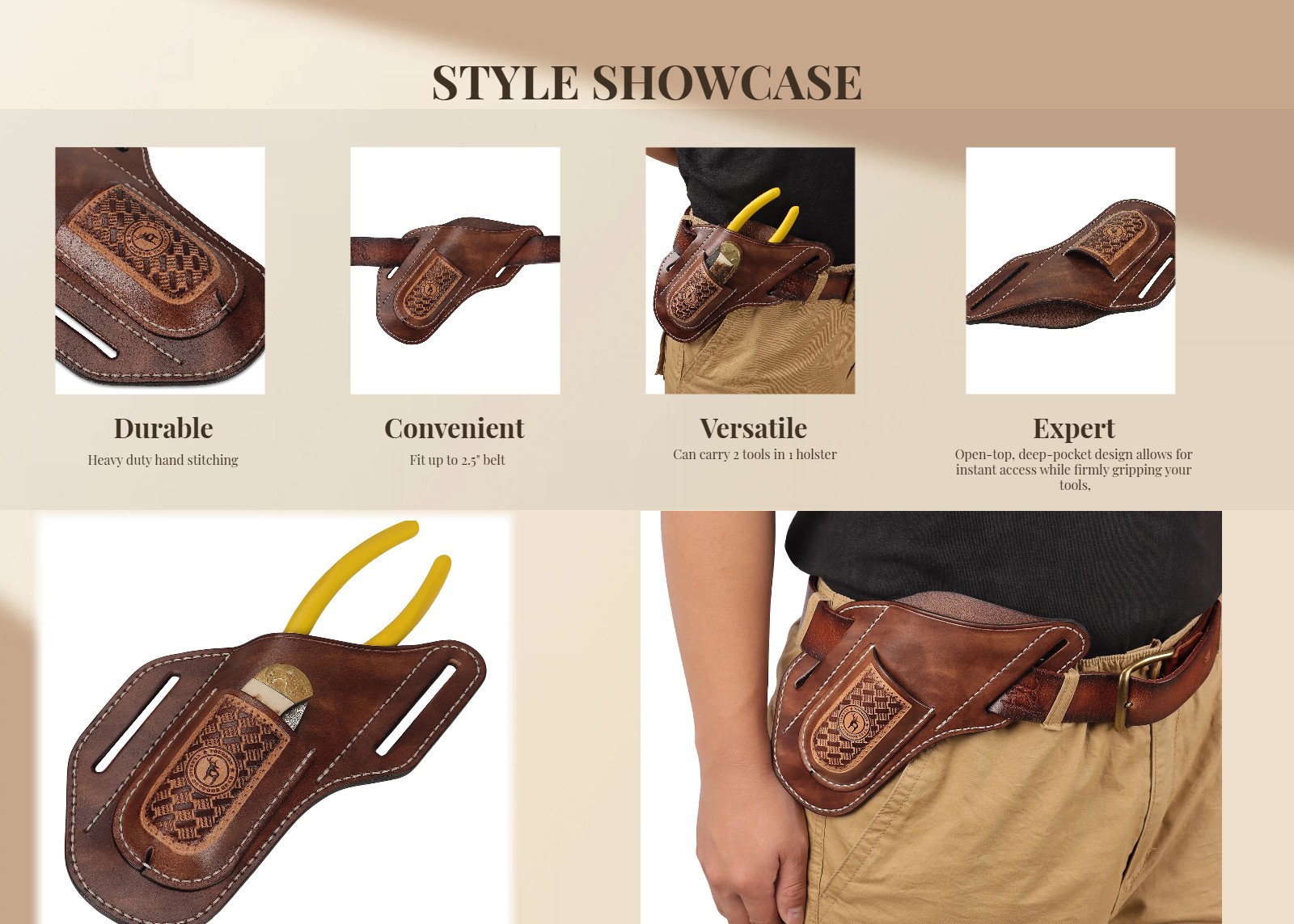 TOURBON Leather 2-in-1 Tool Pouch Folding Knife/Pliers Pocket Belt on Holster