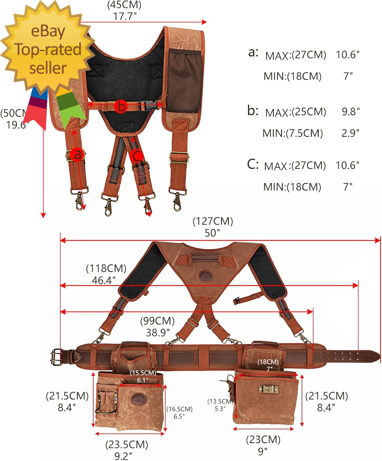 Tourbon Detachable Heavy Duty Carpentry Tool Belt with Suspenders Canvas Padded