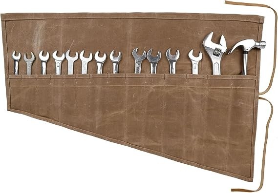 Tool Roll Organizer 14 Pocket Wrench Holder Bag Waxed Canvas Heavy Duty