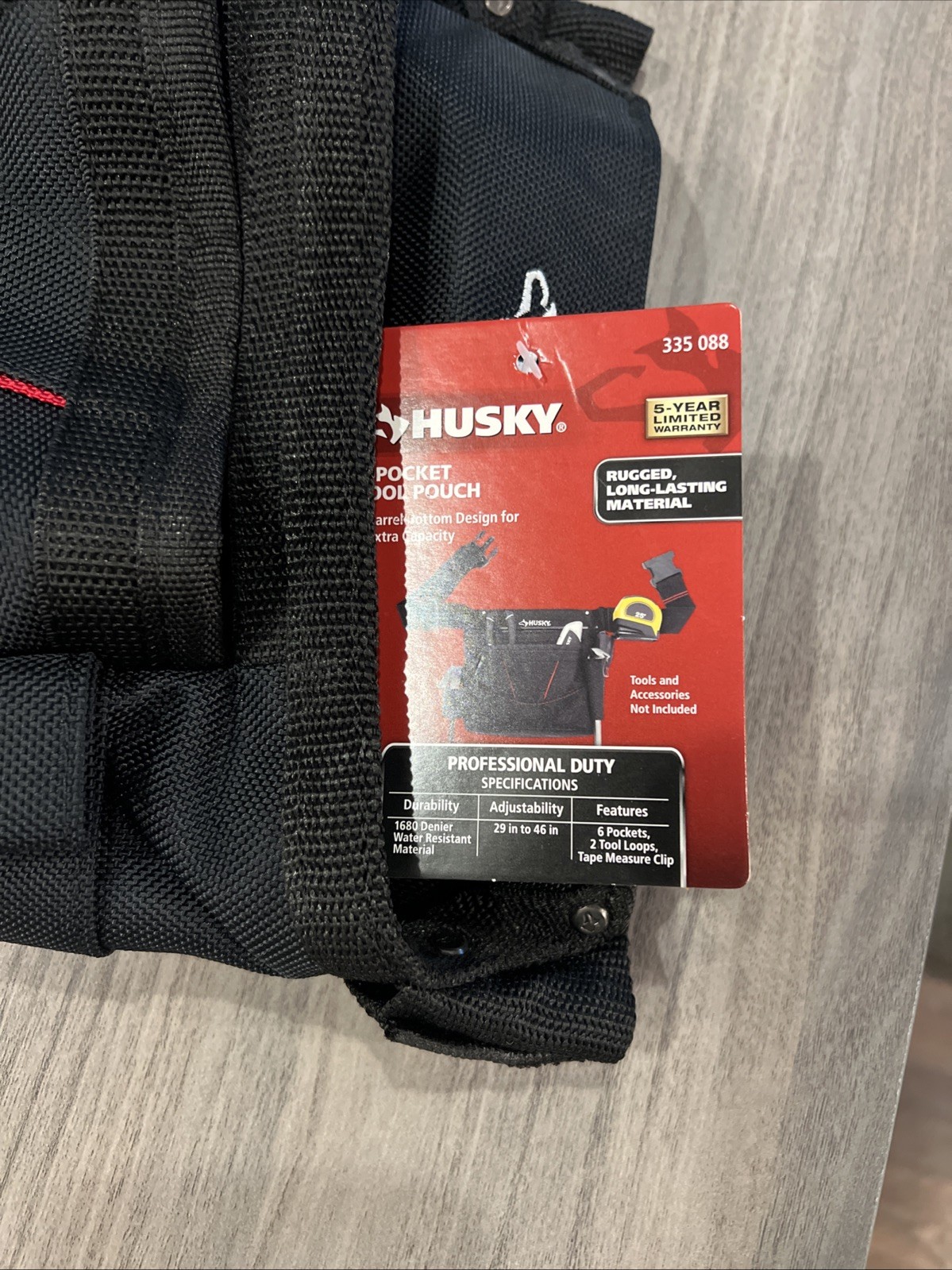 Husky Tool Belt Pouch 6-Pocket Black Pouch Adjustable Belt Buckle Tape Clip