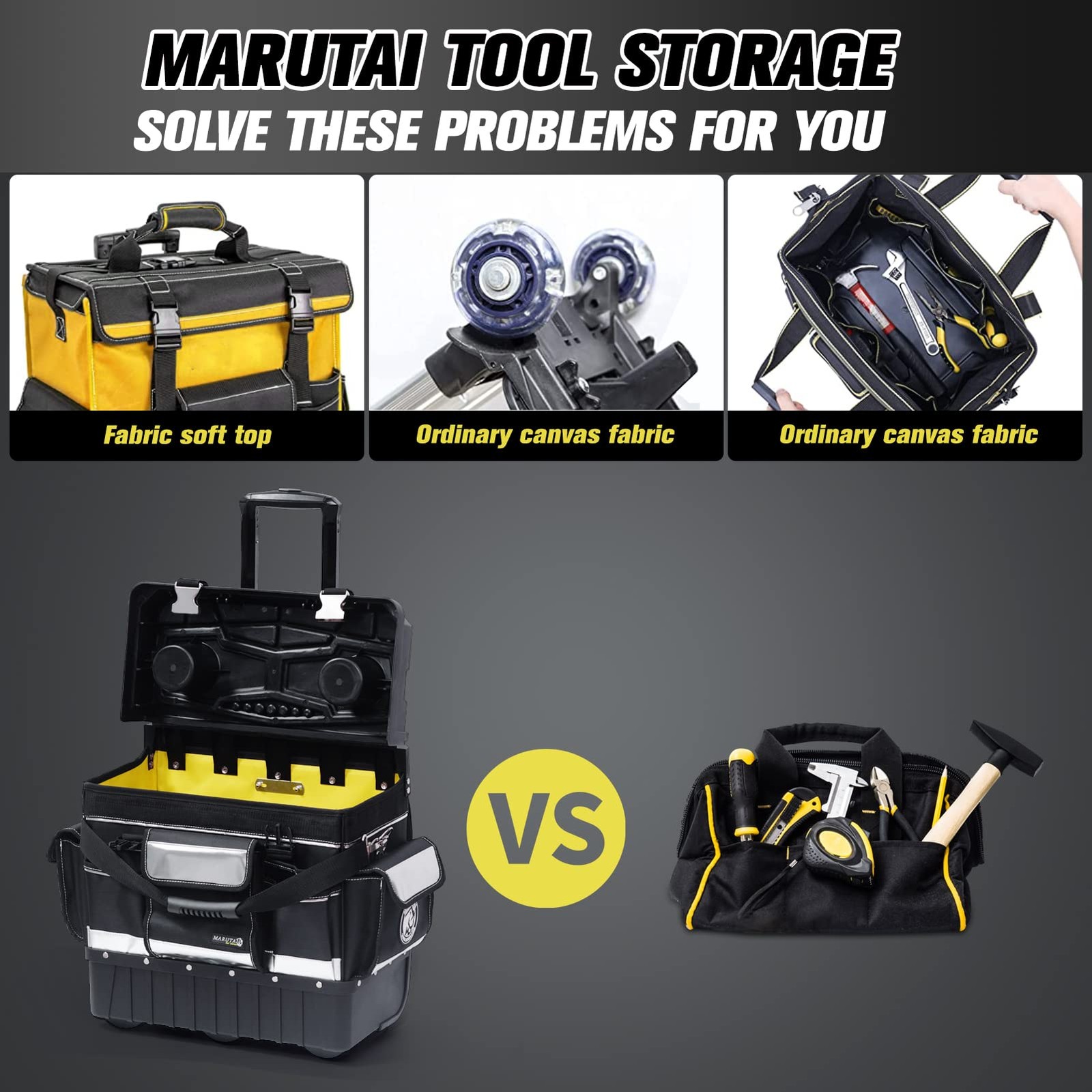 MARUTAI 18» Rolling Tool Bag with Wheels, Bags Organizer, black/silver