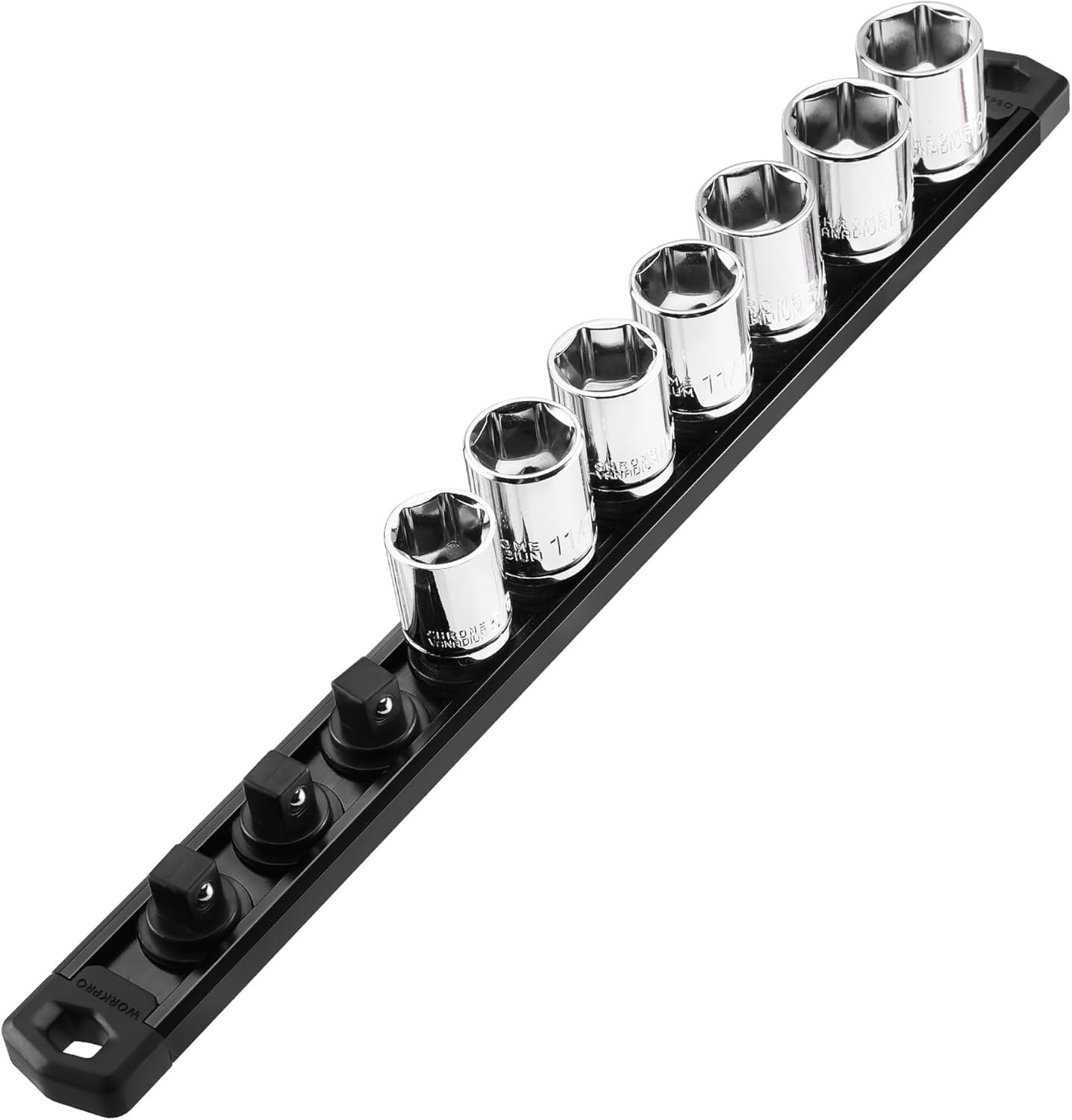 WORKPRO Magnetic Socket Organizer, 3/8-Inch Drive Aluminum 3/8 DR, Black