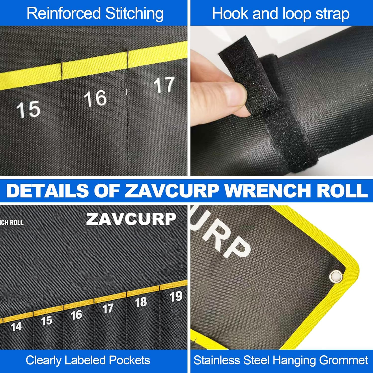 Heavy-Duty Wrench Roll Organizer with Waterproof Pockets for SAE & Metric Tools