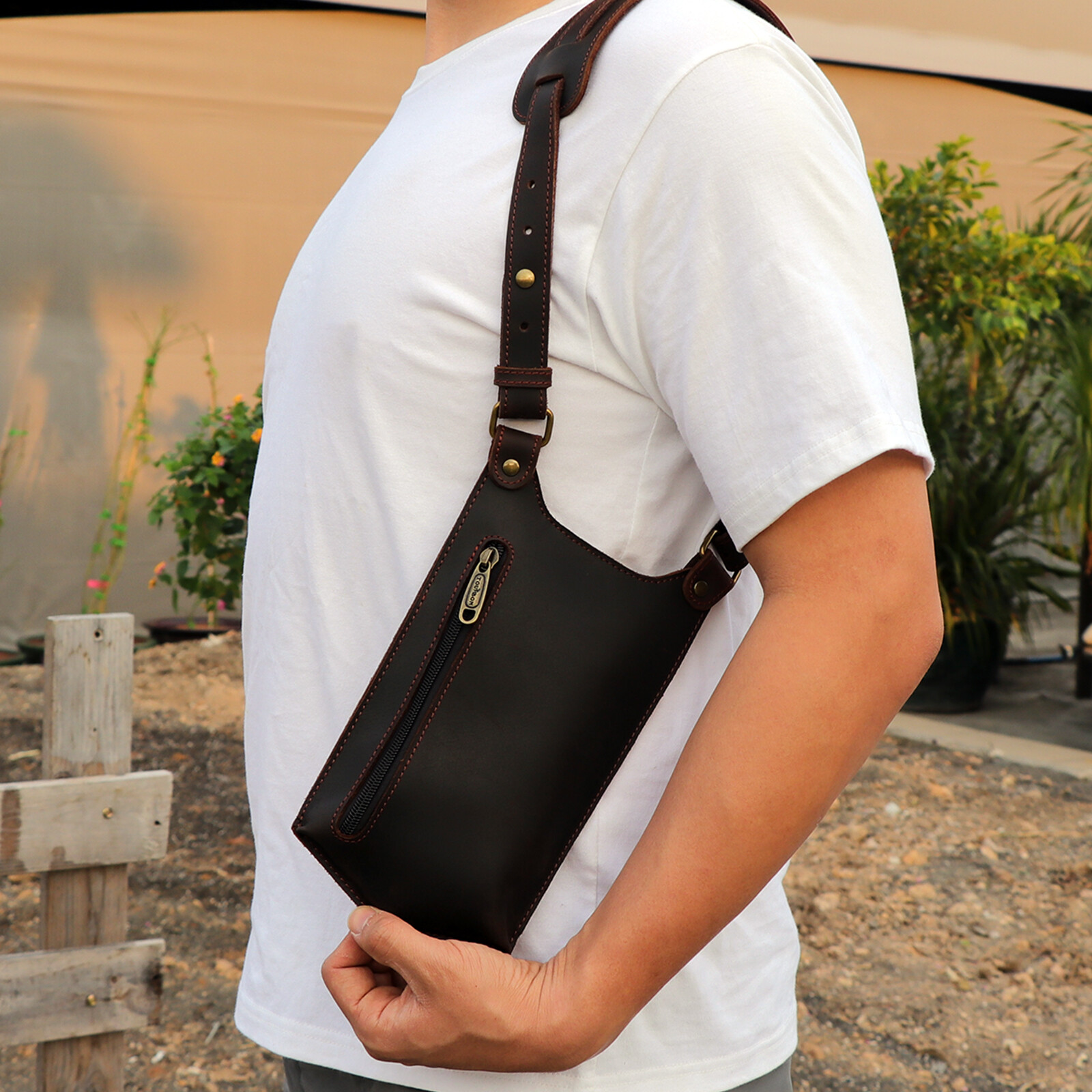 TOURBON Leather Double Phone Underarm Case Suspender Shoulder Wear Harness Bag