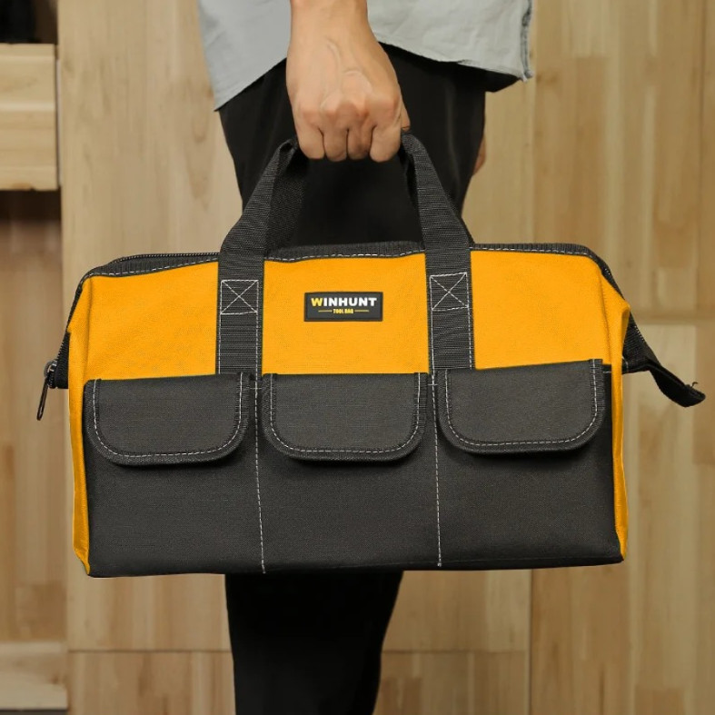 1pc Yellow Heavy Duty Tool Bag Wide Mouth Electrician Storage Tote – NEW