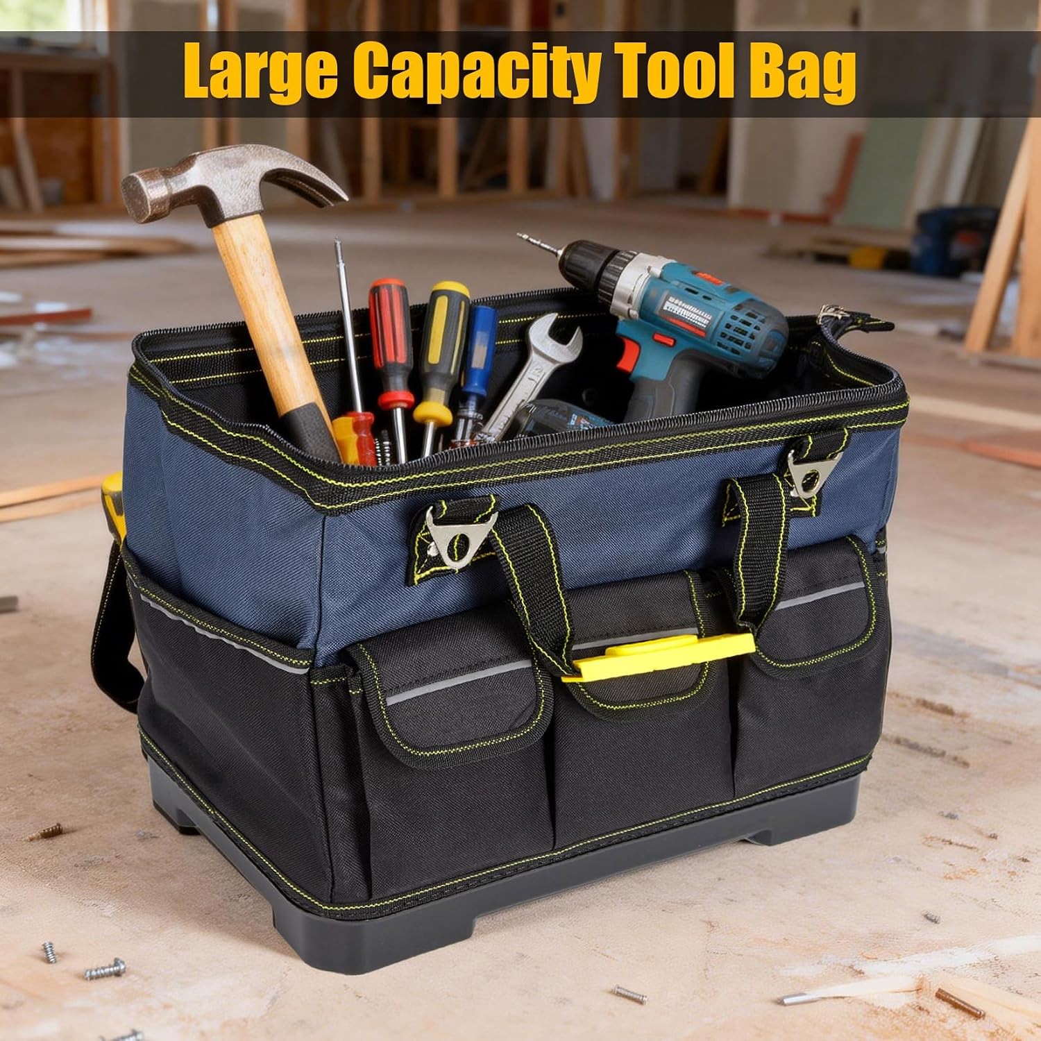 Heavy Duty 19in Oxford Tool Bag Wide Mouth Waterproof Molded Base Tote Organizer