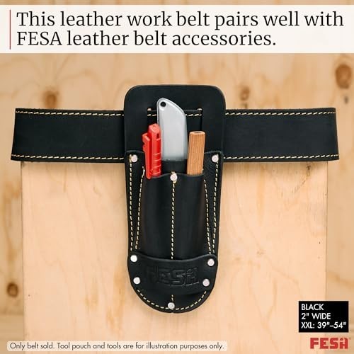 Leather Tool Belt 2 Inch Wide Top Grain Heavy Duty Double Prong Buckle