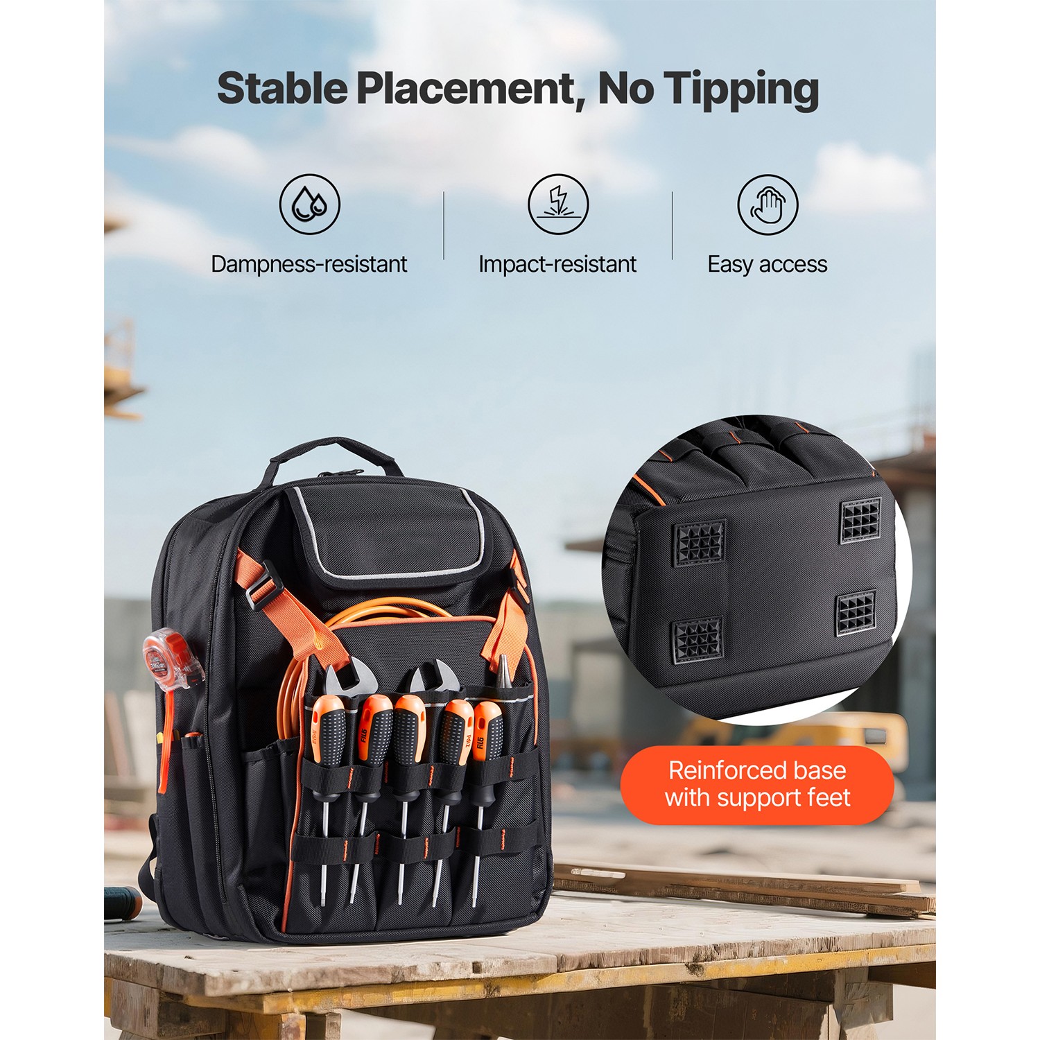Tool Backpack 45 Pockets Tear-resistant Jobsite Backpack for Electrician