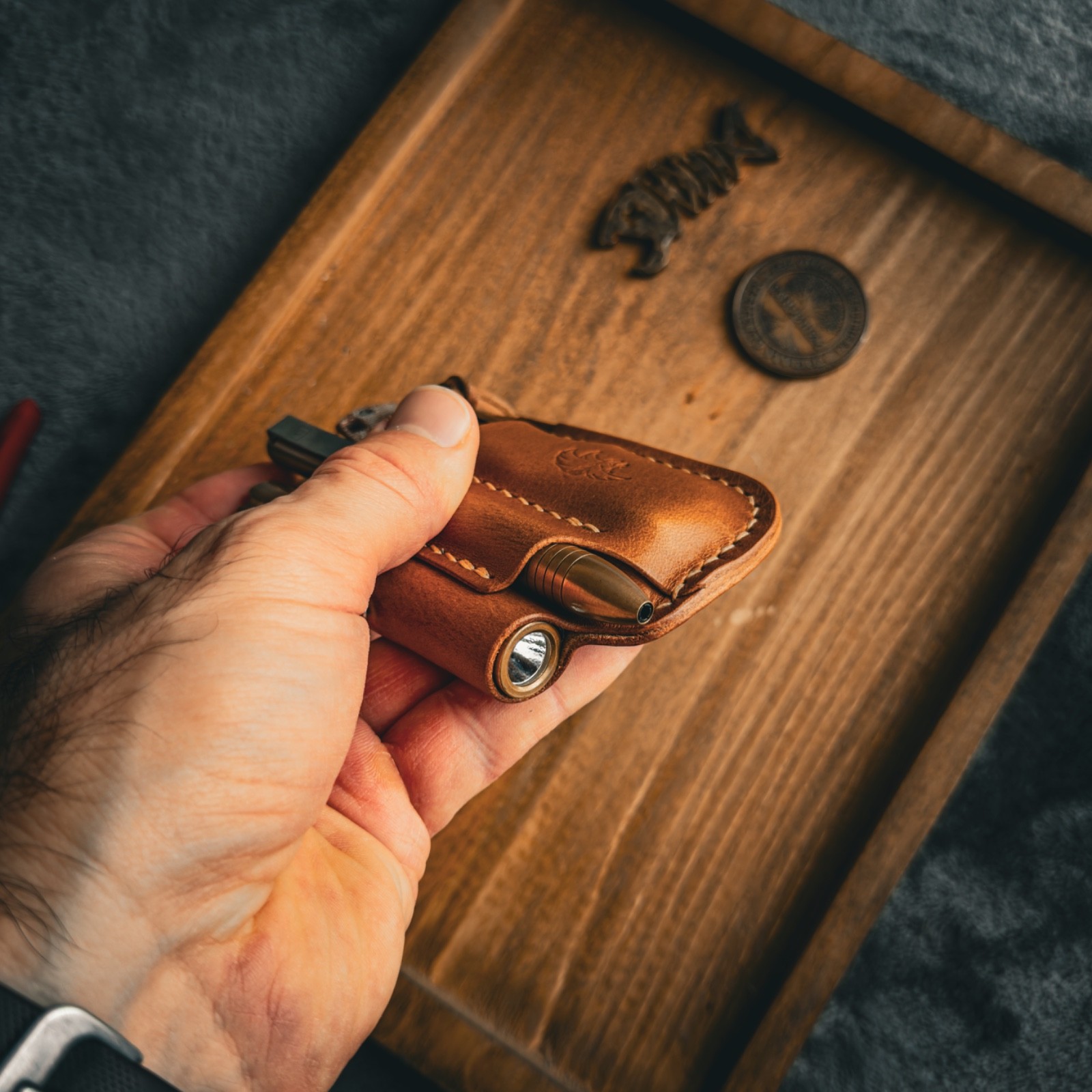 Handmade Whiskey-Color Leather Edc Pocket Organizer, Leather Edc Pouch