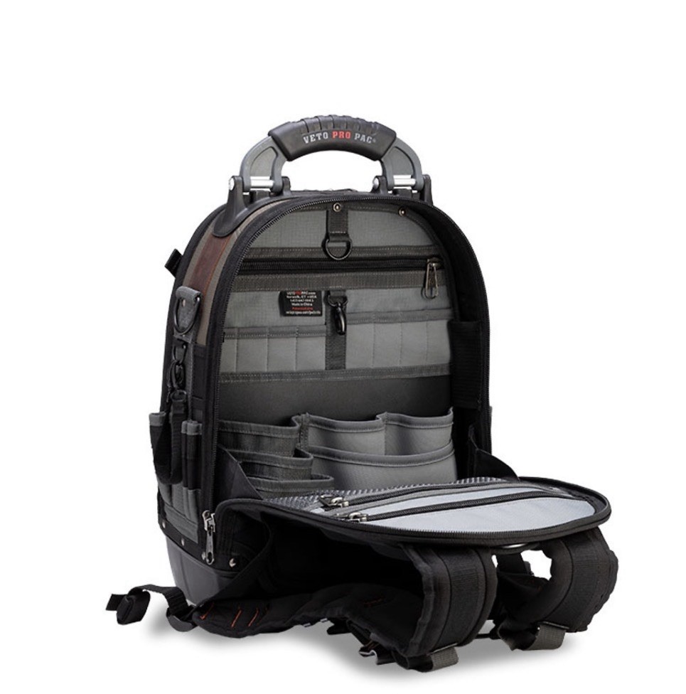 VETO PRO PAC Tech Pac Tool Backpack Portable Water Resistant Black Gray Brown