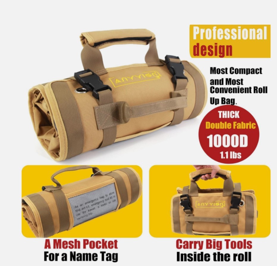 Anyyion 20″ Water and Grease ResisitentRoll Up Tool Bag with 6 Interior Pockets