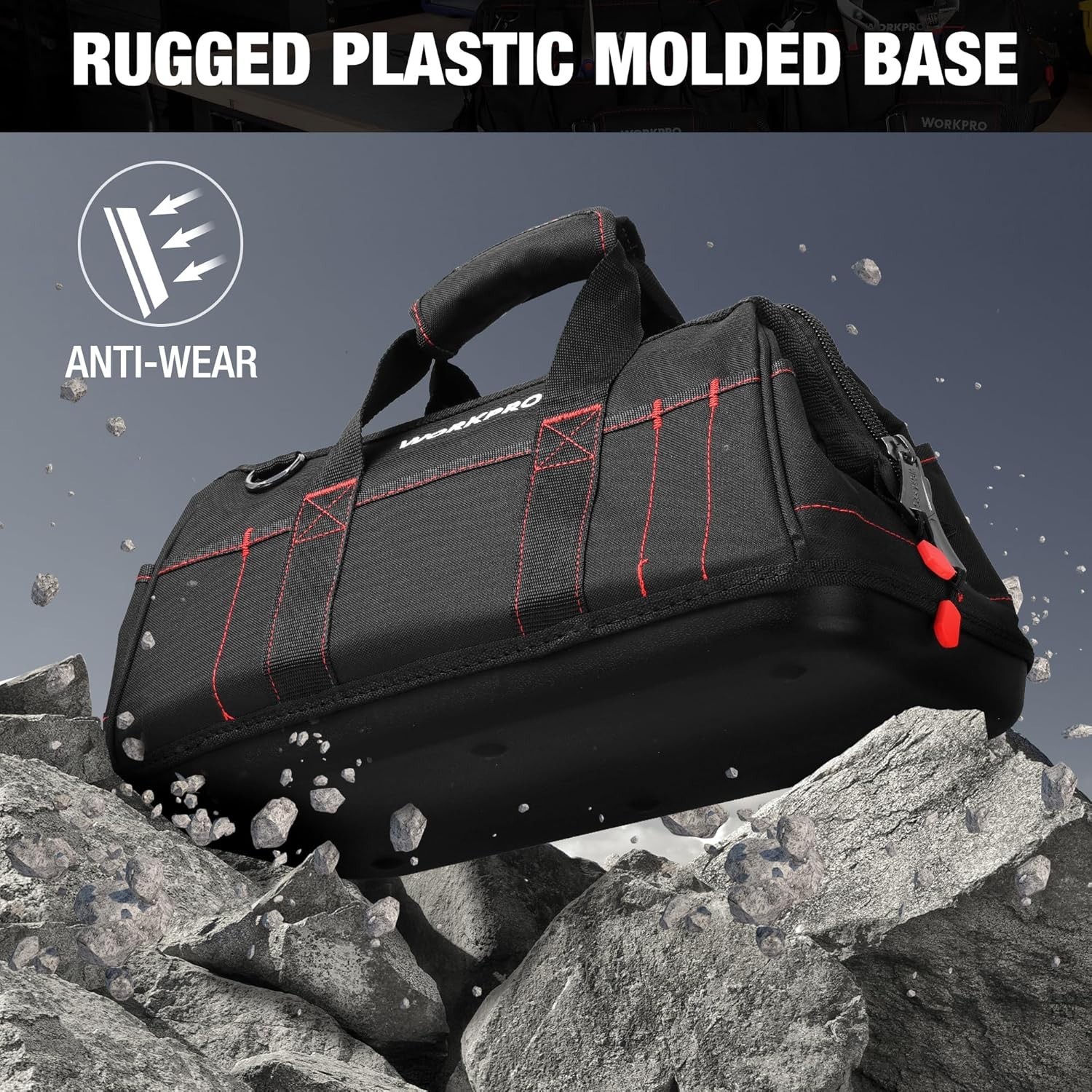 16-inch Close Top Wide Mouth Tool Storage Bag with Water Proof Rubber Base, W…