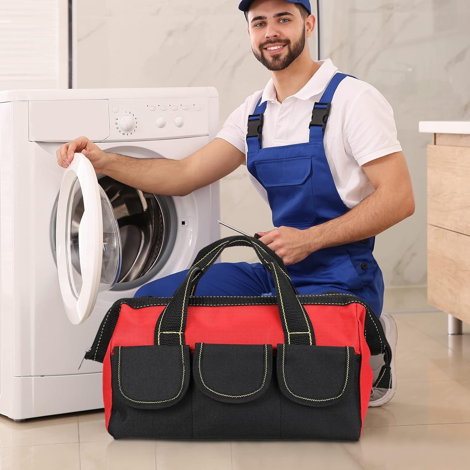 Heavy Duty Tool Tote Bag with Hard Bottom, 3 Pack
