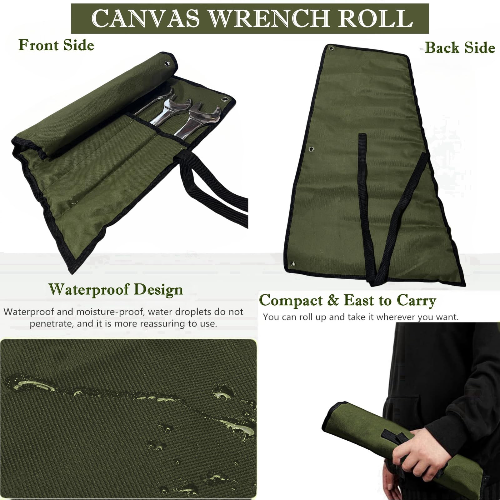 BLIRITEL 16 Pockets Wrench Roll Up Pouch, Organizer and Green