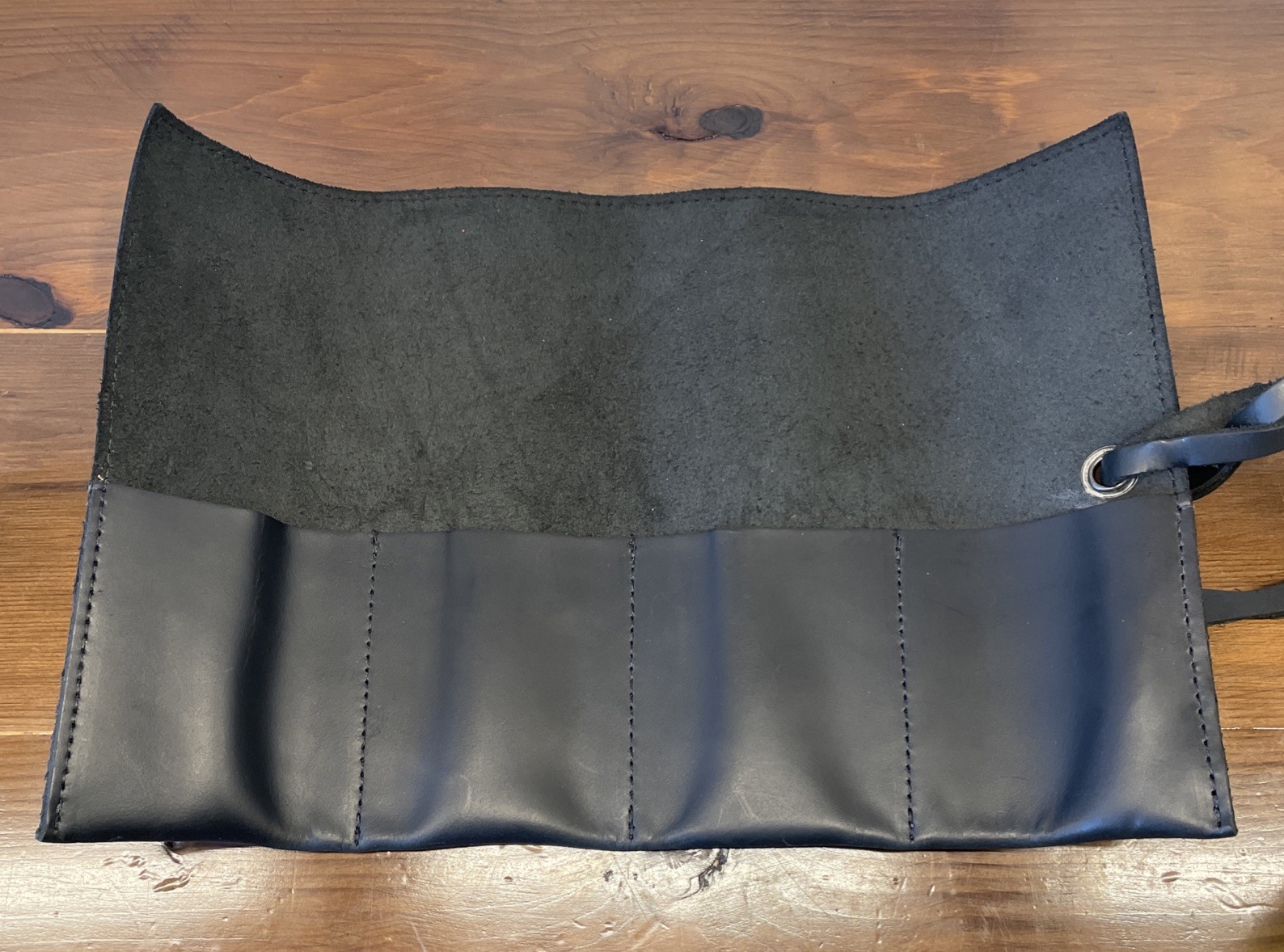Hide Drink Thick Leather Small Tool Roll Up Bag Pencil Pouch Black 4 3” Pockets