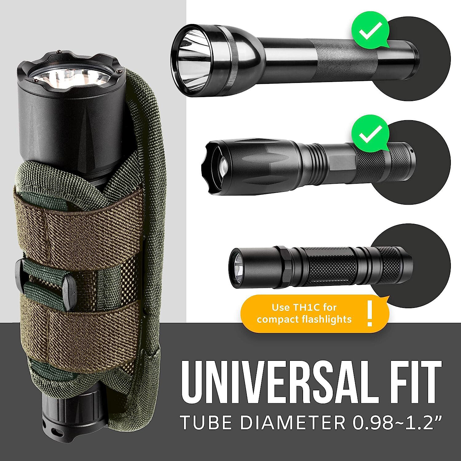 Tactical Flashlight Holster 360 Degree Holder for Police Military Security Belt