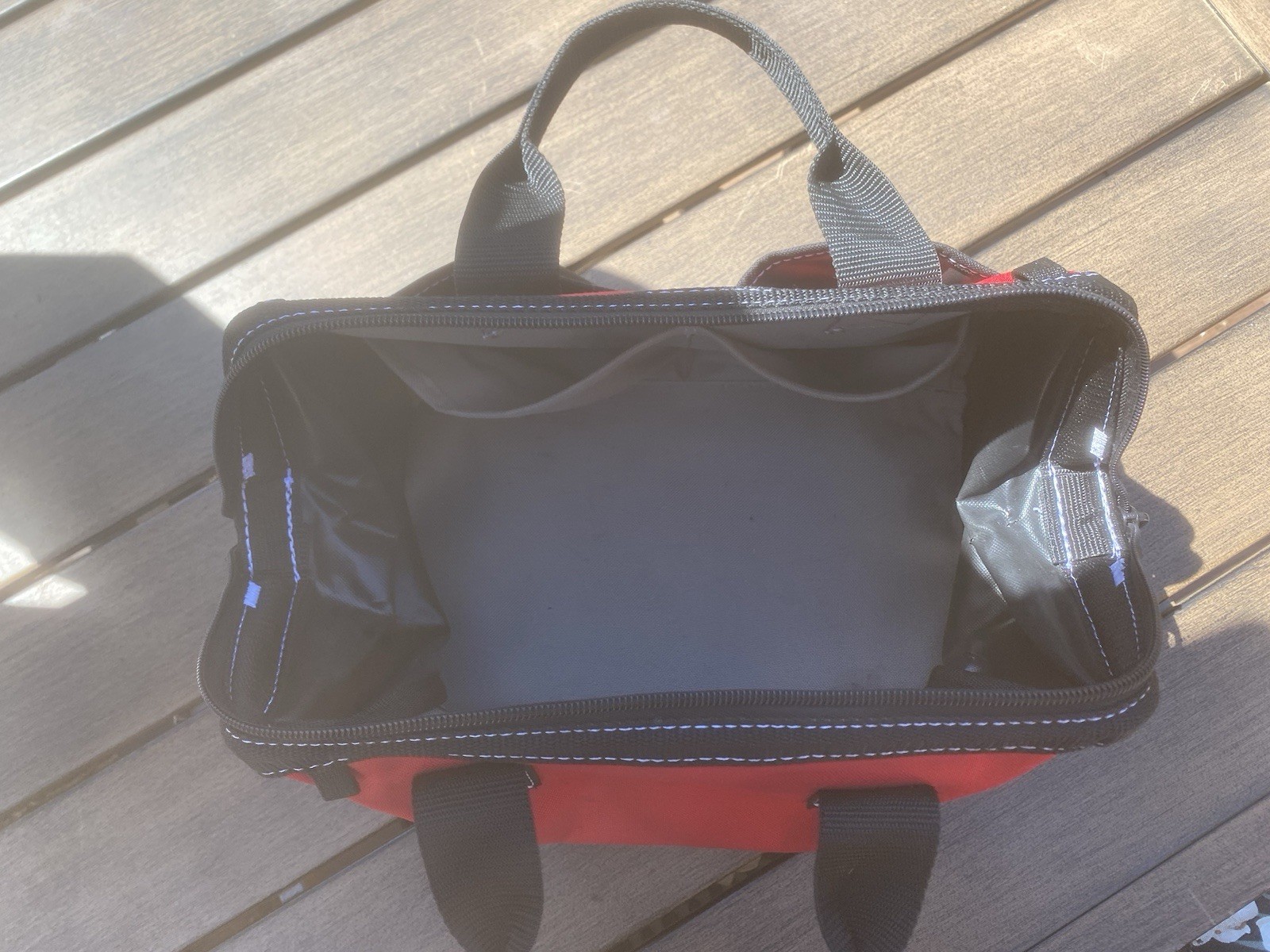 Husky tool bag 12W x 9H x 7D 4-Pocket Red and Black Nylon Zippered