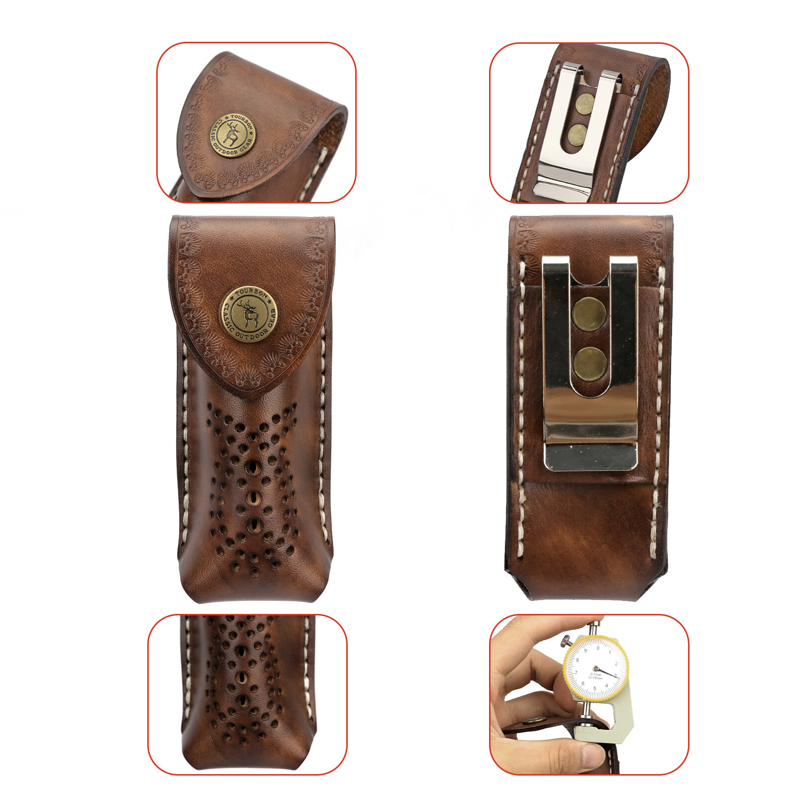 TOURBON Leather 3.5in Pocket Knife Sheath Knives Case Belt EDC Pouch Camping USA
