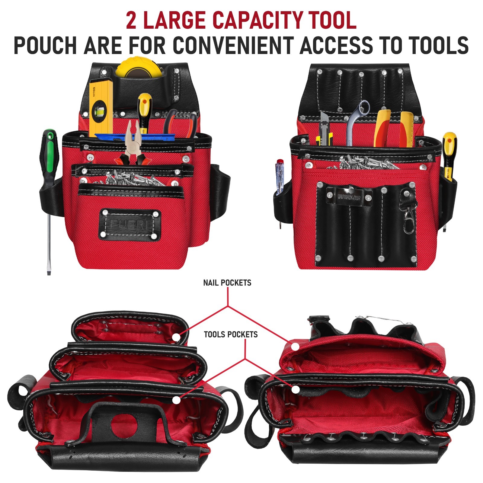 FUERI Heavy Duty 26 Pocket Leather Tool Belt pouch for Men Electrician Carpenter