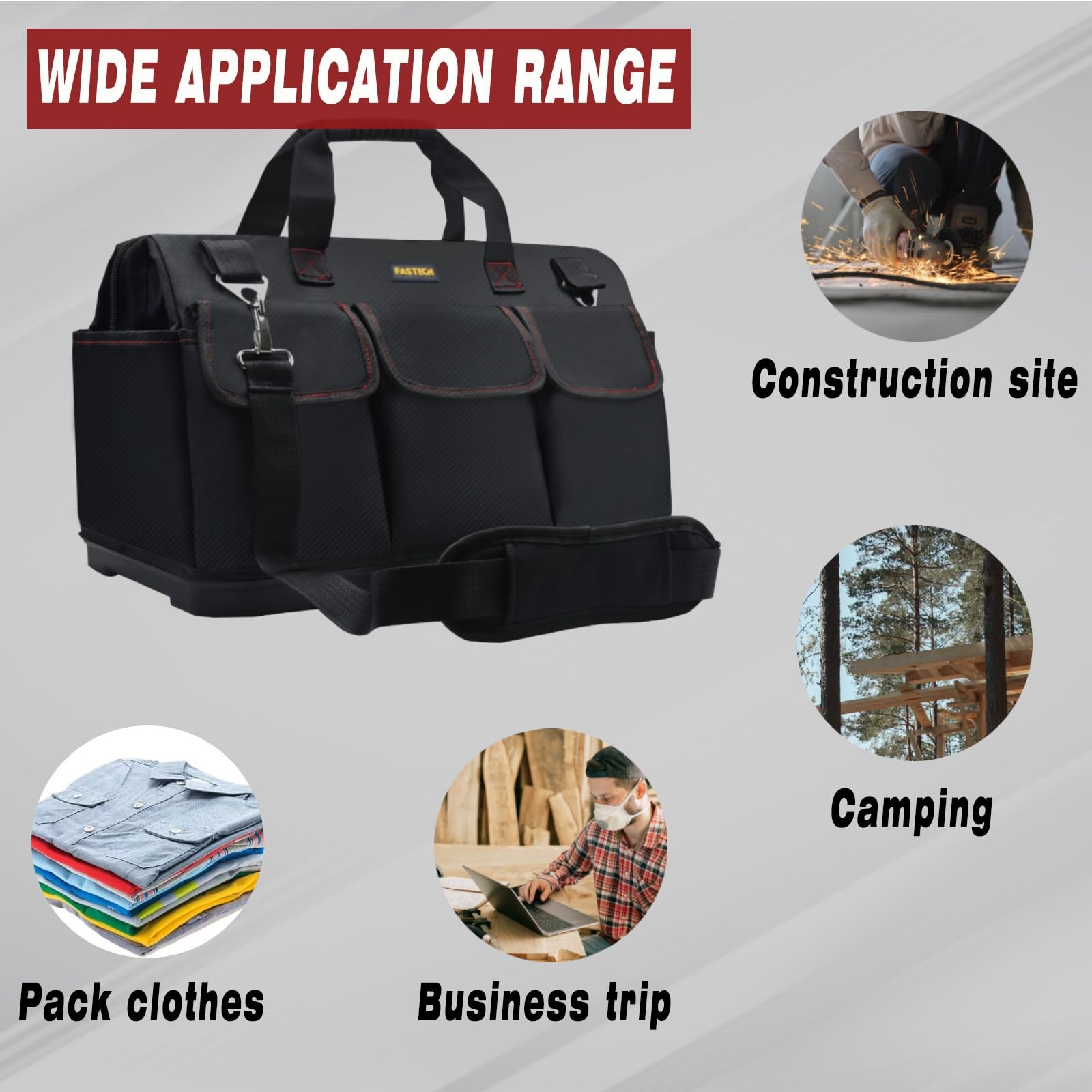 22-inch Heavy Duty Bottom Tools Bag With Wide Mouth For Tool Storage, Carrier…
