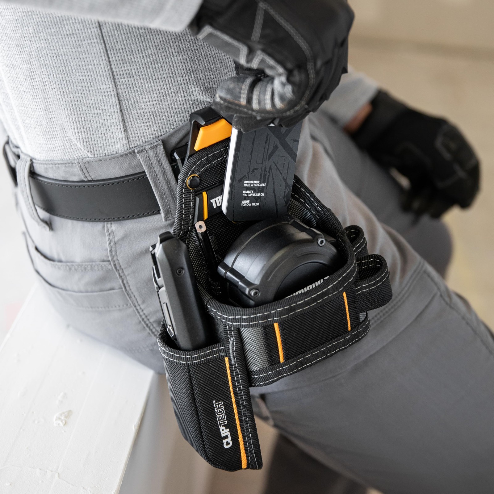 Heavy-Duty Utility Tool Pouch with Multiple Pockets, Secure Clip Attachment, Job